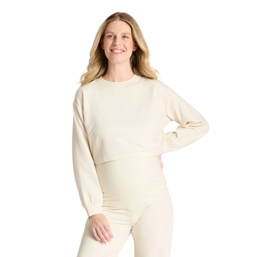 Isabel by Ingrid and Isabel Women's Maternity Cropped Sweatshirt Cream‎ Size S